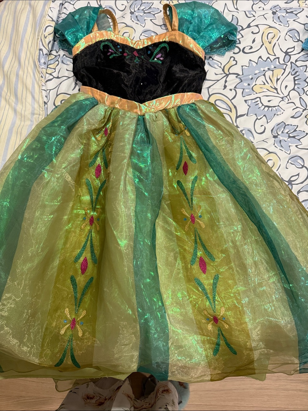 Girls' Shimmer Green Floral Tulle Formal Dress